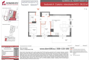 Rzut - Mieszkanie na sprzedaż 3 pokoje o powierzchni 58,12 m² - numer M15 w Apartamenty Nowy Świat