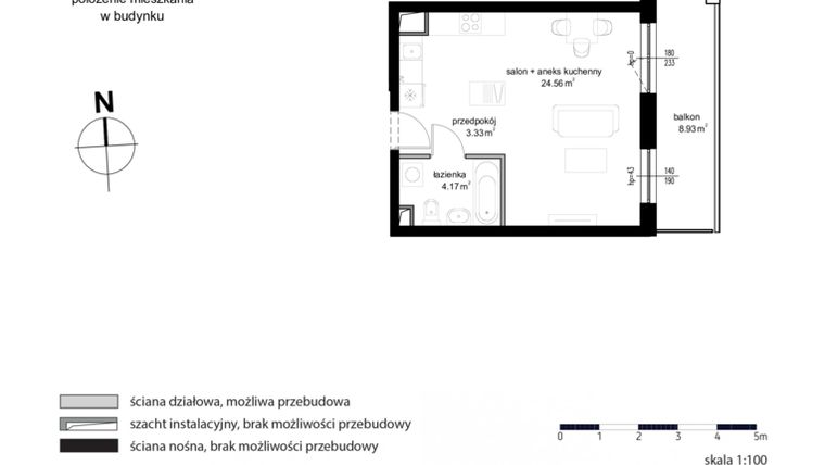 Rzut - Mieszkanie na sprzedaż 1 pokój o powierzchni 32,06 m² - numer M 164 w Kwietny Ogród
