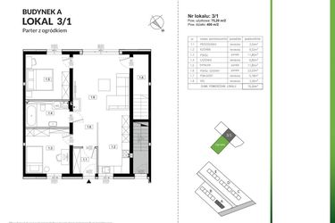 Rzut - Mieszkanie na sprzedaż 3 pokoje o powierzchni 75,2 m² - numer 3/1 w Szczęśliwa Polana