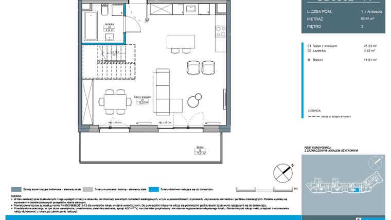 Rzut - Mieszkanie na sprzedaż 1 pokój o powierzchni 89,65 m² - numer CB0302 w Talarowa Park