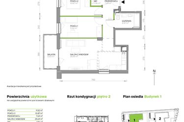 Rzut - Mieszkanie na sprzedaż 3 pokoje o powierzchni 62,7 m² - numer III.2/1/19 w Via Flora