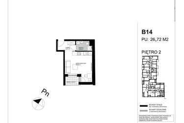 Rzut - Mieszkanie na sprzedaż 1 pokój o powierzchni 27,06 m² - numer B14 w Apartamenty Kopernika - etap II
