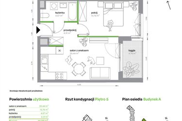 Rzut - Mieszkanie na sprzedaż 2 pokoje o powierzchni 43,07 m² - numer AA0502/4 w M Bemowo