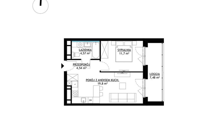 Rzut - Mieszkanie na sprzedaż 2 pokoje o powierzchni 40,61 m² - numer A36 w FUTURO