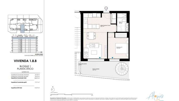 Rzut - Mieszkanie na sprzedaż 1 pokój o powierzchni 128,3 m² - numer 188 w Alonis Living