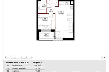 Rzut - Mieszkanie na sprzedaż 2 pokoje o powierzchni 44,06 m² - numer C02.2.41 w Skwer Witosa