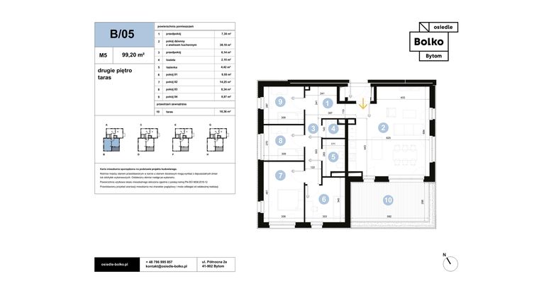 Rzut - Mieszkanie na sprzedaż 5 pokoi o powierzchni 99,2 m² - numer B/05 w Osiedle Bolko etap II