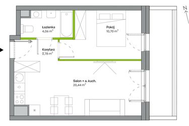 Rzut - Mieszkanie na sprzedaż 2 pokoje o powierzchni 37,98 m² - numer B.04.01.07 w WUWA Vita