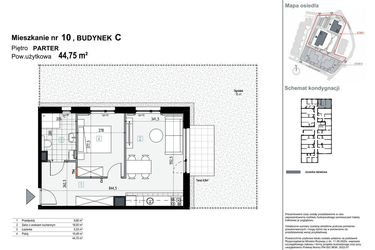 Rzut - Mieszkanie na sprzedaż 2 pokoje o powierzchni 44,75 m² - numer C.M10 w Apartamenty Kopernika