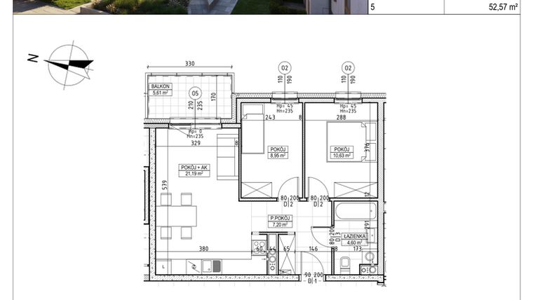 Rzut - Mieszkanie na sprzedaż 3 pokoje o powierzchni 52,57 m² - numer M.B8.01.31 w Osiedle Harmonia bud. B8