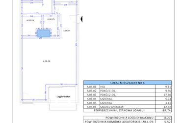 Rzut - Mieszkanie na sprzedaż 3 pokoje o powierzchni 88,74 m² - numer A.06 w Gaja Park