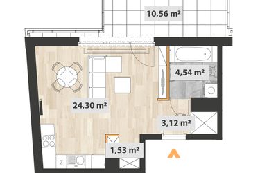 Rzut - Mieszkanie na sprzedaż 1 pokój o powierzchni 33,99 m² - numer A.07.01 w Na Okrzei