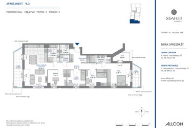Rzut - Mieszkanie na sprzedaż 5 pokoi o powierzchni 129,84 m² - numer 9.3 w SEAHall