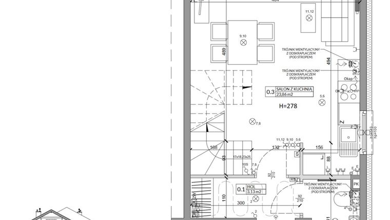 Rzut - Dom na sprzedaż 3 pokoje o powierzchni 68,29 m² - numer 5B w Osiedle Słoneczne