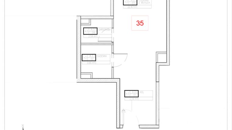Rzut - Mieszkanie na sprzedaż 1 pokój o powierzchni 30,86 m² - numer A3-1 w Rezydencja Ogród Saski etap I i II
