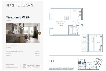 Rzut - Mieszkanie na sprzedaż 1 pokój o powierzchni 45,02 m² - numer M.19 w Stare Podgórze