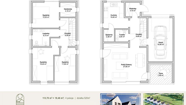 Rzut - Dom na sprzedaż 5 pokoi o powierzchni 133,16 m² - numer Dom 1 w Osiedle Trzy Rzeki