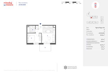 Rzut - Mieszkanie na sprzedaż 2 pokoje o powierzchni 35,53 m² - numer A1.103.M03 w Mieszkaj w mieście - Ogrody Glogera