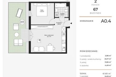 Rzut - Mieszkanie na sprzedaż 2 pokoje o powierzchni 41,6 m² - numer A0.4 w Enklawa Bukowa