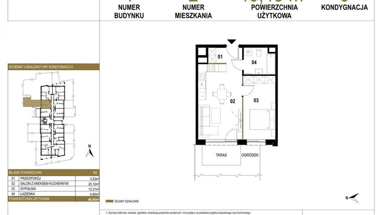 Rzut - Mieszkanie na sprzedaż 2 pokoje o powierzchni 40,45 m² - numer 1.M2 w Osiedle Saturna