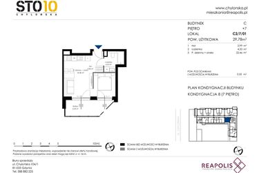 Rzut - Mieszkanie na sprzedaż 1 pokój o powierzchni 29,78 m² - numer C2/7/01 w Chylońska STO10 etap III