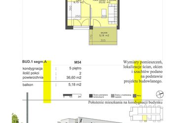 Rzut - Mieszkanie na sprzedaż 2 pokoje o powierzchni 36,6 m² - numer M54 w Apartamenty Dwa Światy etap II