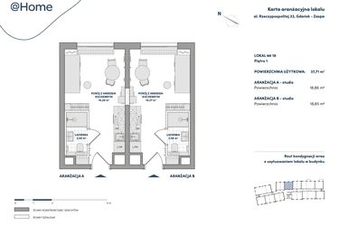 Rzut - Mieszkanie na sprzedaż 2 pokoje o powierzchni 37,71 m² - numer 18 w AtHome - Apartamenty inwestycyjne