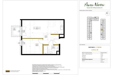 Rzut - Mieszkanie na sprzedaż 2 pokoje o powierzchni 43,66 m² - numer 80 w Aura Nova etap II