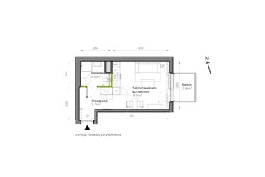 Rzut - Mieszkanie na sprzedaż 1 pokój o powierzchni 26,98 m² - numer A2/50 w Bemowo Vita