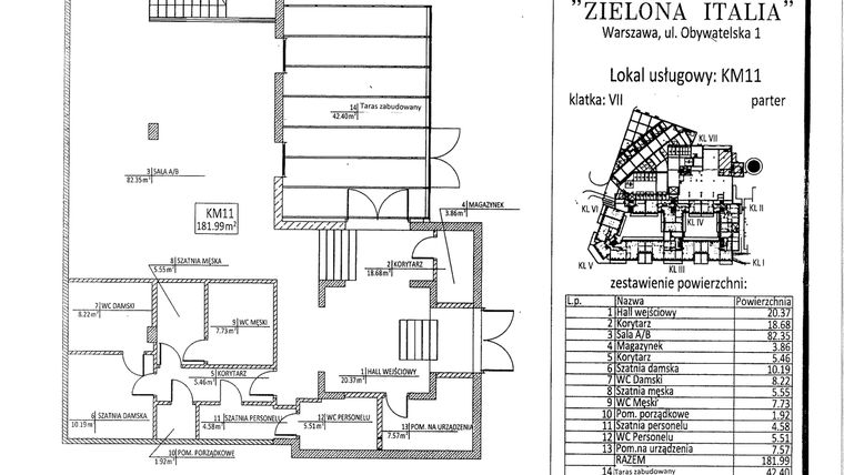 Rzut - Lokal użytkowy na sprzedaż 1 pokój o powierzchni 181,99 m² - numer KM-11 w Osiedle Zielona Italia