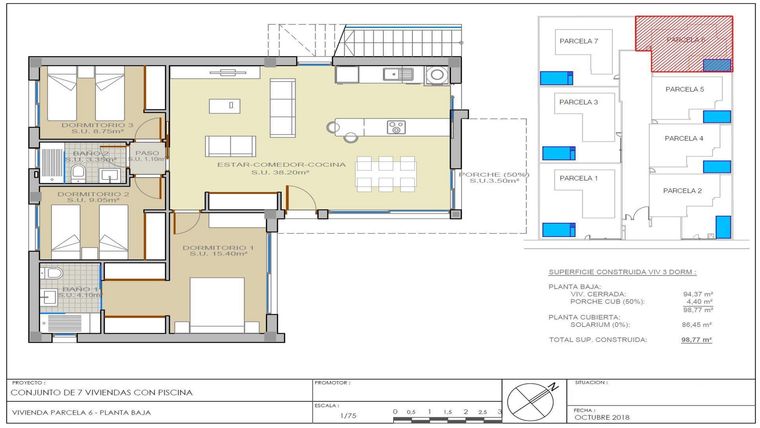 Rzut - Dom na sprzedaż 3 pokoje o powierzchni 98 m² - numer 6 w Dom w Rojales - 35540088