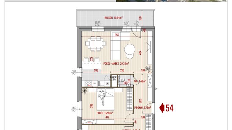 Rzut - Mieszkanie na sprzedaż 3 pokoje o powierzchni 72,98 m² - numer B1.54 w HUZAR B1