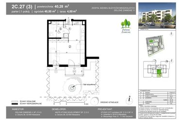 Rzut - Mieszkanie na sprzedaż 1 pokój o powierzchni 40,28 m² - numer 2C.27 w Zielone Zamienie XI