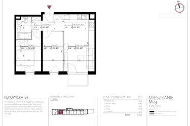 Rzut - Mieszkanie na sprzedaż 3 pokoje o powierzchni 50,71 m² - numer M23 w Pękowicka 94