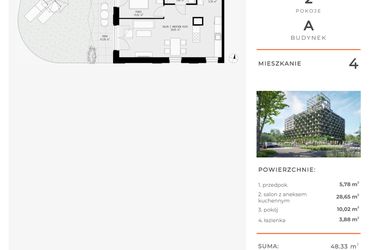 Rzut - Mieszkanie na sprzedaż 2 pokoje o powierzchni 48,33 m² - numer 4 w Semiramis