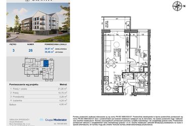 Rzut - Mieszkanie na sprzedaż 2 pokoje o powierzchni 39,46 m² - numer 26 w Balantia