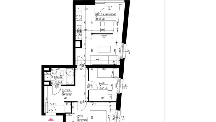 Rzut - Mieszkanie na sprzedaż 3 pokoje o powierzchni 62,34 m² - numer B/1/3/12 w Malta Wołkowyska etap III