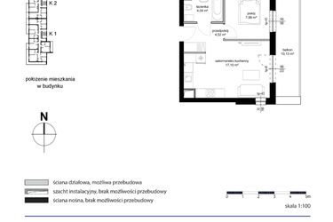 Rzut - Mieszkanie na sprzedaż 2 pokoje o powierzchni 33,64 m² - numer M60 w Kwarcowe Wzgórze