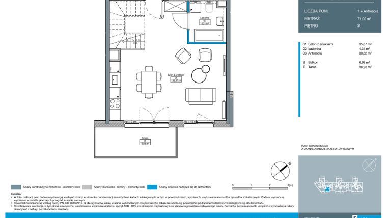 Rzut - Mieszkanie na sprzedaż 2 pokoje o powierzchni 71 m² - numer DC0303 w Talarowa Park II