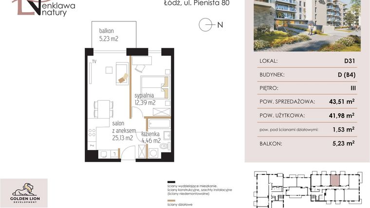 Rzut - Mieszkanie na sprzedaż 2 pokoje o powierzchni 41,38 m² - numer D31 w Enklawa Natury