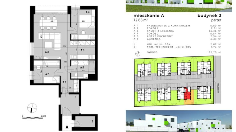 Rzut - Mieszkanie na sprzedaż 3 pokoje o powierzchni 72,83 m² - numer A.3 w Osiedle "Biała Dama"
