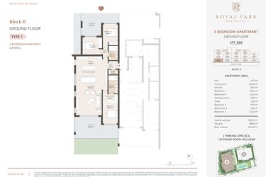 Rzut - Mieszkanie na sprzedaż 2 pokoje o powierzchni 98,43 m² - numer B21 w Royal Park
