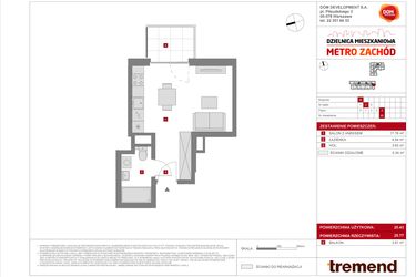 Rzut - Mieszkanie na sprzedaż 1 pokój o powierzchni 25,43 m² - numer B.65 w Dzielnica Mieszkaniowa Metro Zachód - etap 8.2