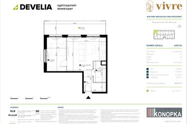 Rzut - Mieszkanie na sprzedaż 2 pokoje o powierzchni 43,33 m² - numer AA0105 w Vivre
