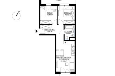 Rzut - Mieszkanie na sprzedaż 3 pokoje o powierzchni 54,02 m² - numer M39 w KWADRAT etap 2