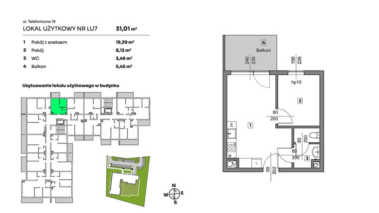 Rzut - Mieszkanie na sprzedaż 2 pokoje o powierzchni 31,01 m² - numer L.U. 7 w Nova Radiostacja - apartamenty inwestycyjne