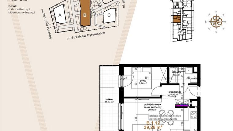 Rzut - Mieszkanie na sprzedaż 2 pokoje o powierzchni 39,26 m² - numer VB.1.12 w Vanda Park