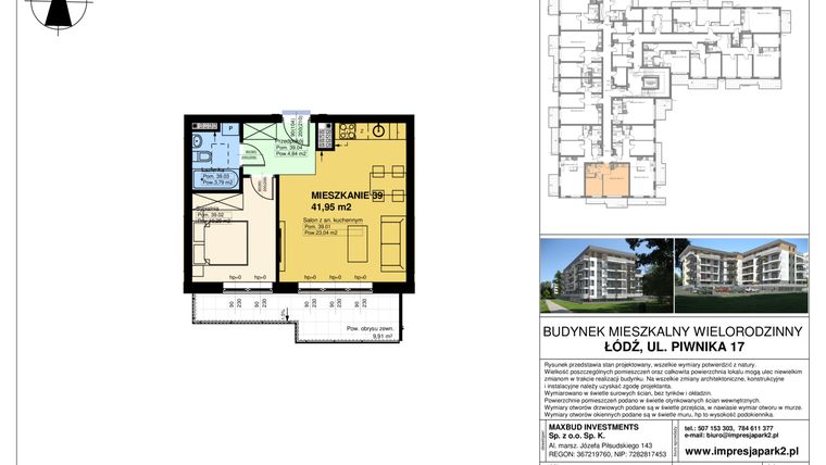 Rzut - Mieszkanie na sprzedaż 2 pokoje o powierzchni 41,95 m² - numer 39 w Impresja Park II