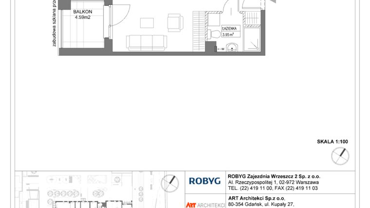Rzut - Mieszkanie na sprzedaż 1 pokój o powierzchni 31,57 m² - numer I1.2M08 w Nowa Wałowa bud. I1