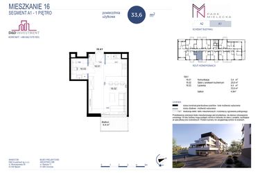 Rzut - Mieszkanie na sprzedaż 1 pokój o powierzchni 33,6 m² - numer A1-16 w Park Mielecka